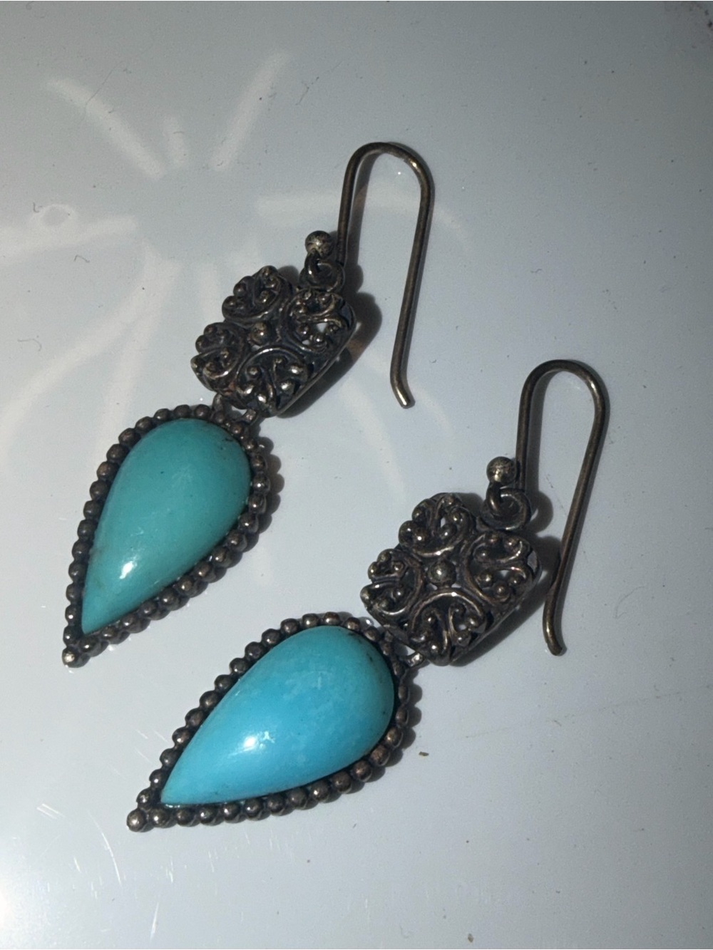 Thai 925 Sterling Silver Turquoise Teardrop Dangle Earrings